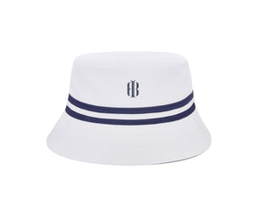 The Bucket Hat: White with Navy HB Icon