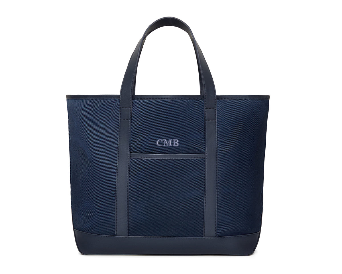 The Treadwell Tote: Navy Ballistic - Slate Blue Embroidery