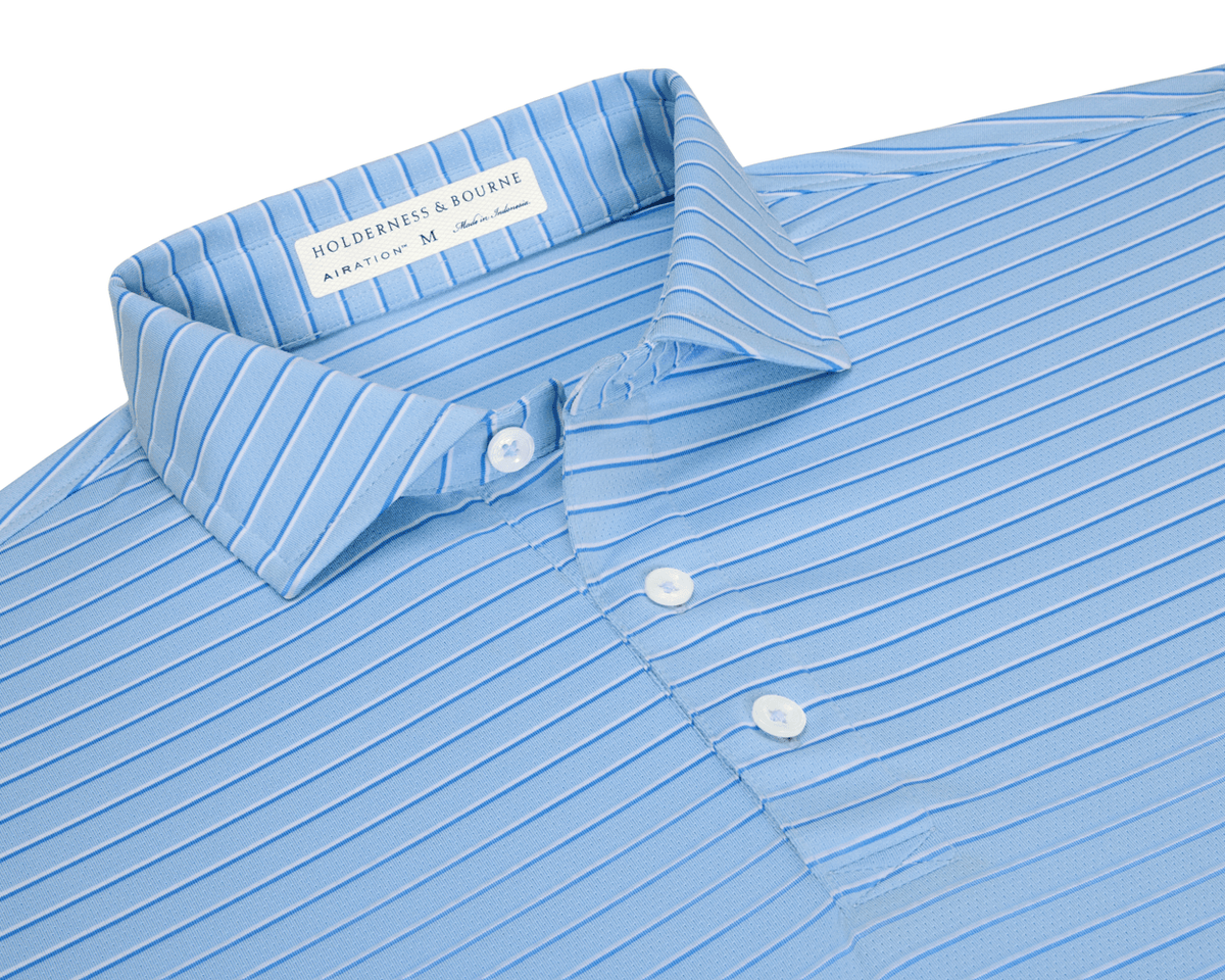 Men's Blue Polo Shirt with White Stripes | Holderness & Bourne