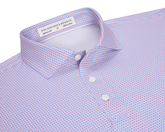The Norman Shirt: Belmont & Horizon Blue, features a light blue and pink geometric pattern, classic point collar, white buttons, and structured spread collar for versatile style.