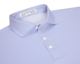 The Norwood Shirt: Belmont & Horizon Blue, featuring a geometric pattern, classic collar, and three-button front, designed for comfort with moisture-wicking and stretch fabric.