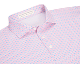 The Cadogan Shirt: Belmont & Horizon Blue, featuring a pink-and-blue dash pattern on white, with a structured collar and breathable AIRATION™ fabric for comfort and sun protection.