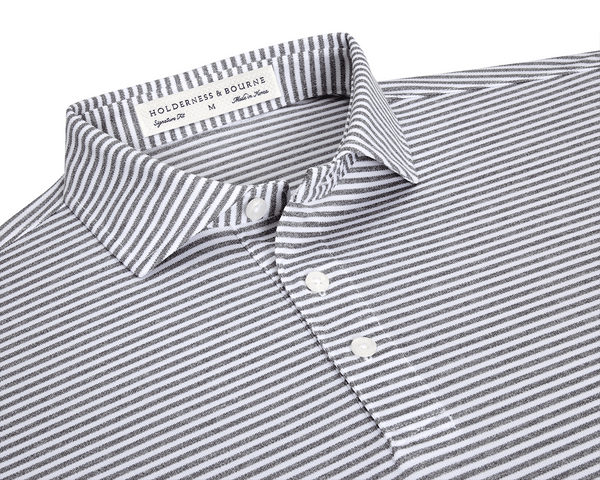 Gray and White Striped Polo Shirt | Holderness & Bourne