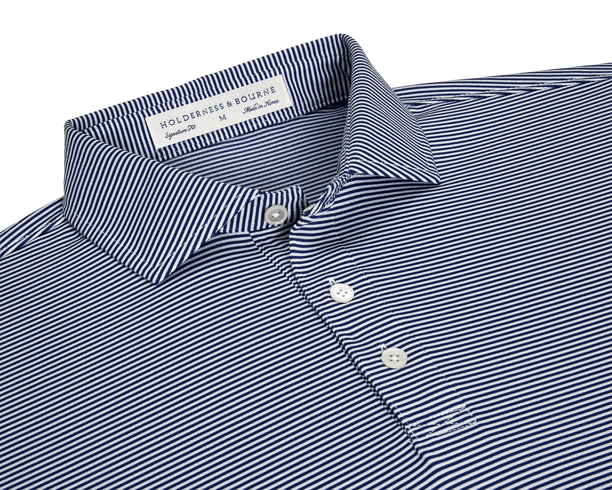 b*o様 ERNEST W. BAKER PIN STRIPE POLO Men's Navy and White Polo Shirt | Holderness & Bourne