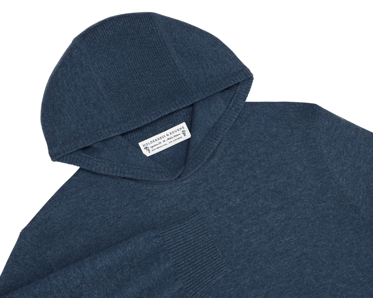 Men's Blue Wool Sweater Hoodie | Holderness & Bourne