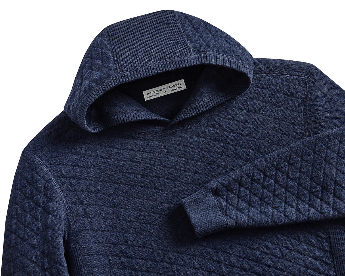 Navy Knit Hoodie For Men | Holderness & Bourne