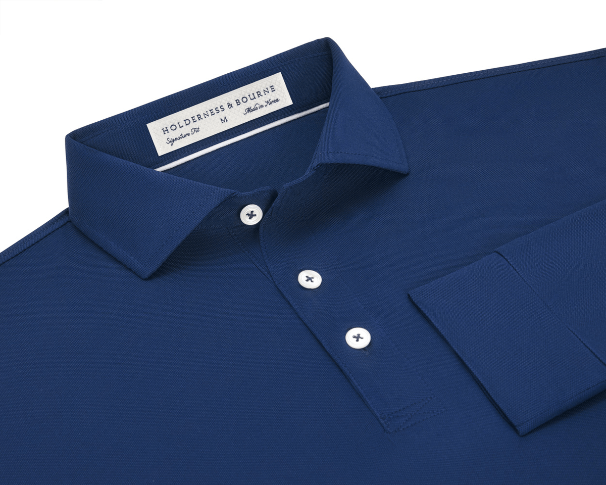 Men's Navy Blue Long Sleeve Polo Shirt | Holderness & Bourne