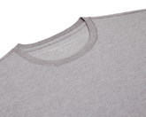 The Mason T-Shirt: Heathered Gray, showcasing its crew-neck, light-gray fabric with visible collar and shoulders, highlighting the luxurious Peruvian pima cotton blend.