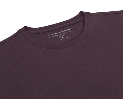 The Mason T-Shirt: Vineyard flat-lay showing its ribbed crew neck and Holderness & Bourne Premium Cotton Blend label, made in Peru.