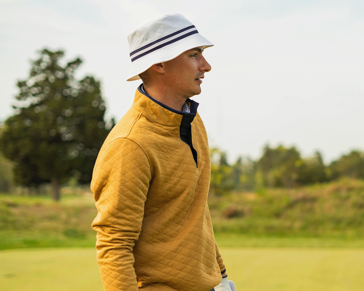 The Bucket Hat: White with Navy HB Icon