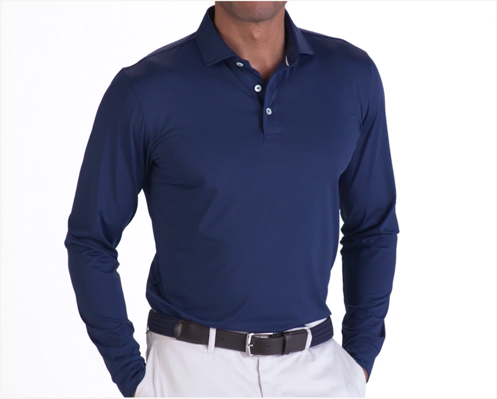 Dark Blue Long Sleeve Polo Shirt | Holderness & Bourne