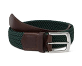 Mens green belt from Holderness and Bourne with brown leather detailing and silver buckle.