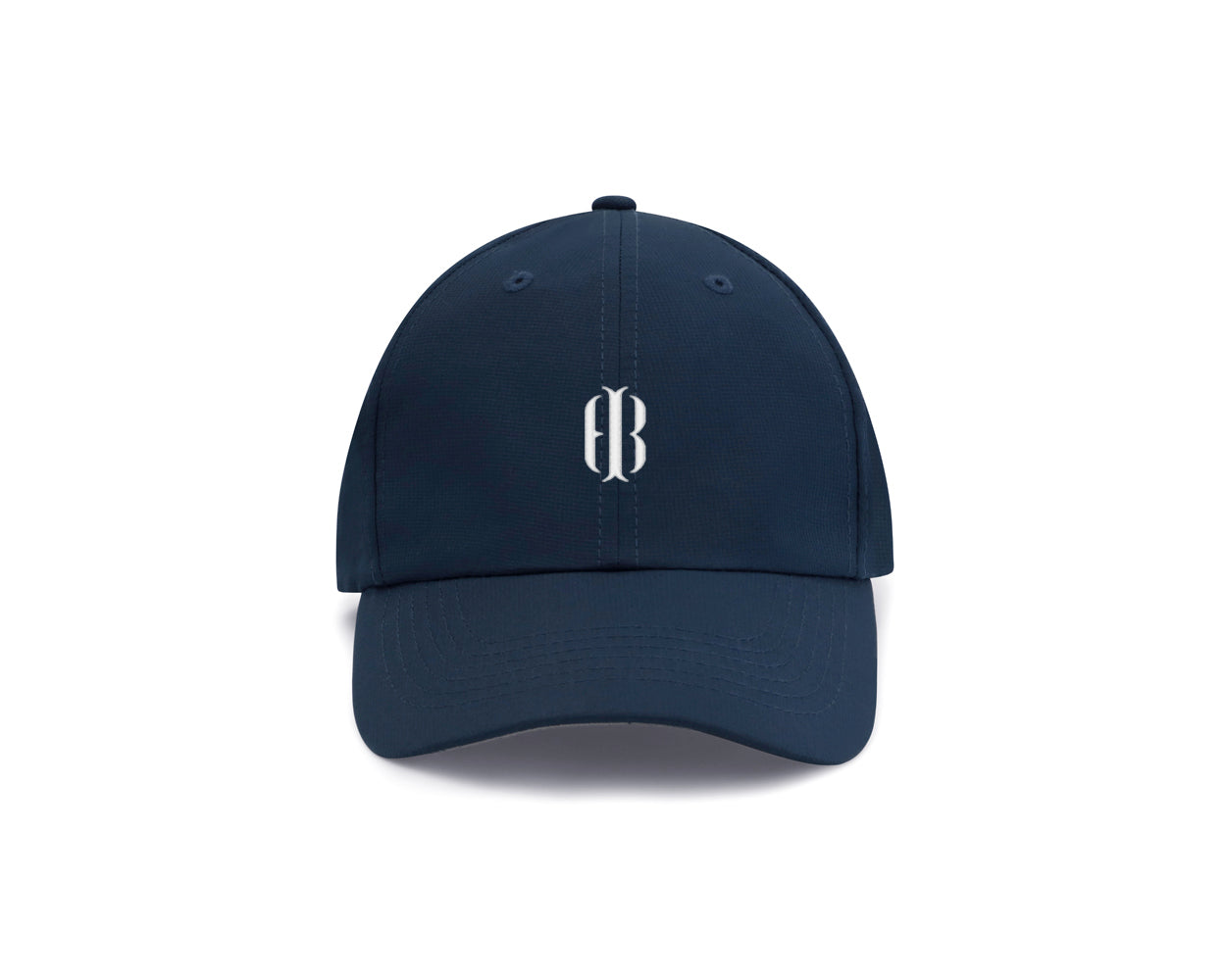 White and navy hat with white Holderness and Bourne embroidered logo.