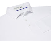Folded Holderness and Bourne white long sleeve polo shirt.