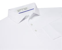 Folded Holderness and Bourne white long sleeve polo shirt.