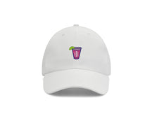 White performance hat with pink Holderness and Bourne embroidered cocktail logo.