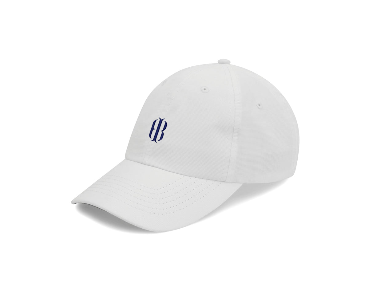 The Performance Hat: White with Navy Icon