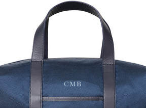 The Byers Duffel Bag: Navy Ballistic with Slate Blue Embroidered Lettering